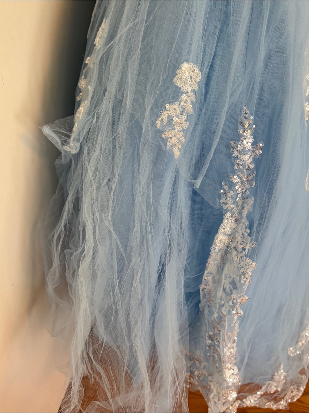 Sz 8 Morilee Madeline Gardner Sparkle Lace Ball Gown Formal Dress - Light Blue - Picture 7 of 11